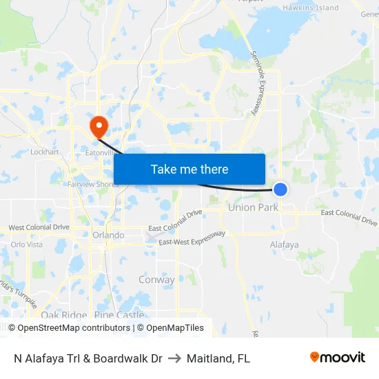 N Alafaya Trl & Boardwalk Dr to Maitland, FL map