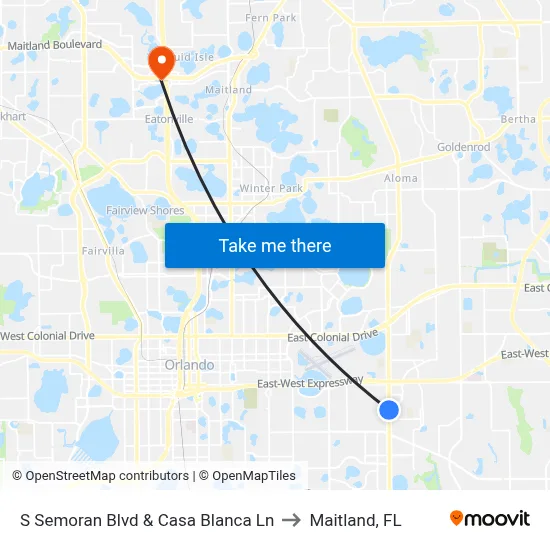 S Semoran Blvd & Casa Blanca Ln to Maitland, FL map