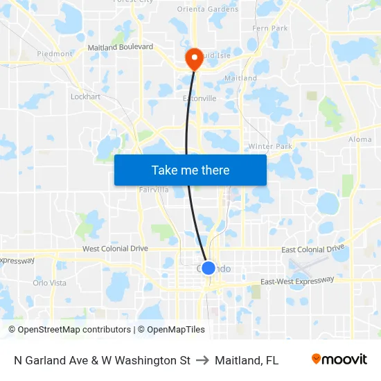 N Garland Ave & W Washington St to Maitland, FL map