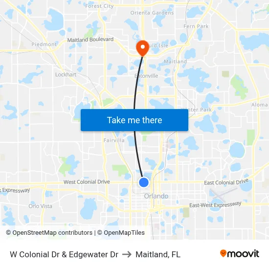 W Colonial Dr & Edgewater Dr to Maitland, FL map