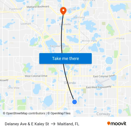 Delaney Ave & E Kaley St to Maitland, FL map
