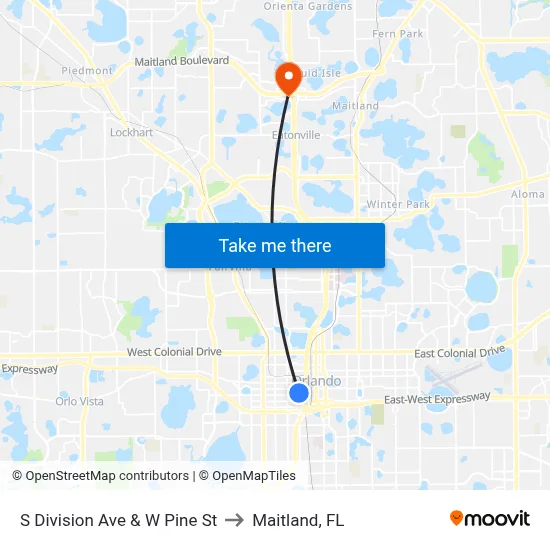 S Division Ave & W Pine St to Maitland, FL map