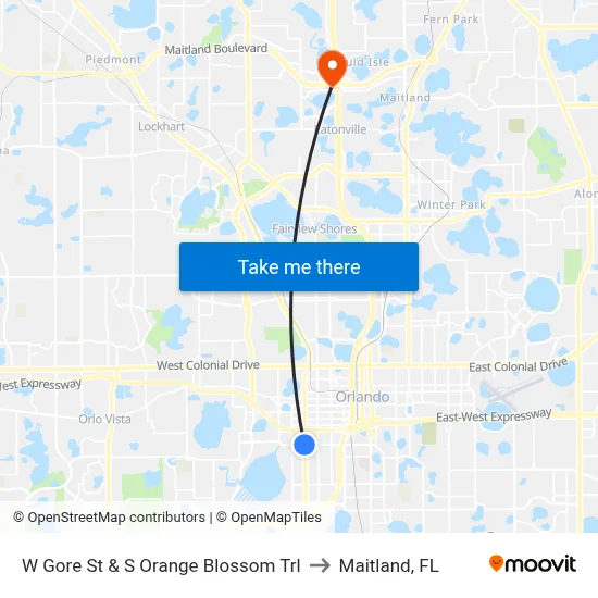 W Gore St & S Orange Blossom Trl to Maitland, FL map