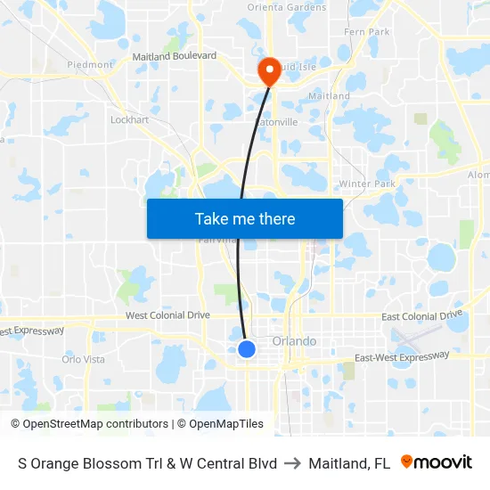 S Orange Blossom Trl & W Central Blvd to Maitland, FL map
