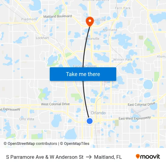 S Parramore Ave & W Anderson St to Maitland, FL map