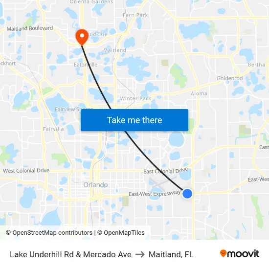 Lake Underhill Rd & Mercado Ave to Maitland, FL map