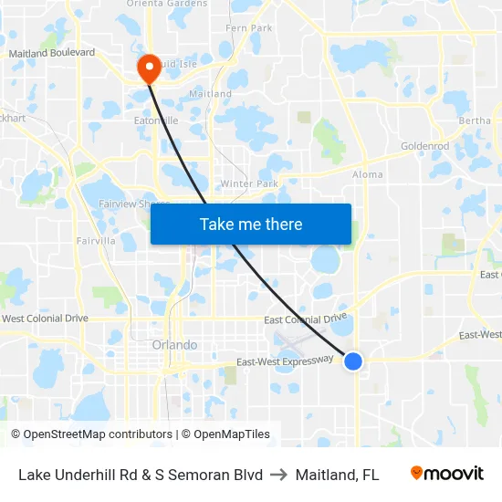 Lake Underhill Rd & S Semoran Blvd to Maitland, FL map