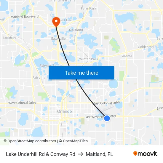 Lake Underhill Rd & Conway Rd to Maitland, FL map