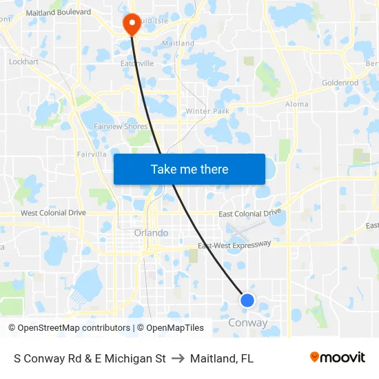 S Conway Rd & E Michigan St to Maitland, FL map