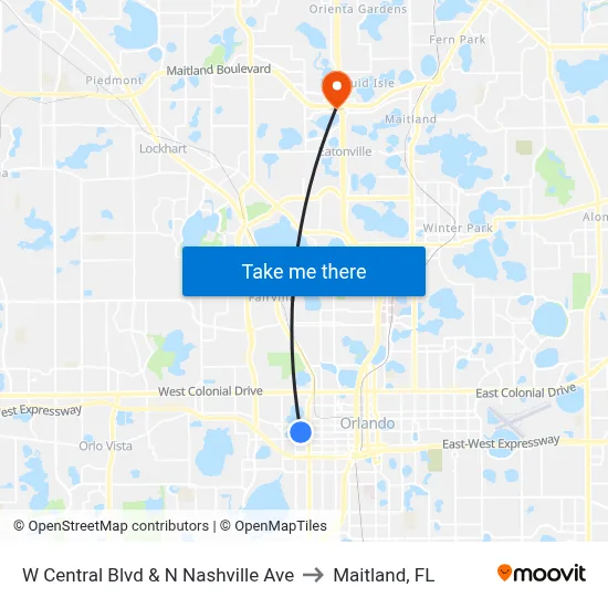 W Central Blvd & N Nashville Ave to Maitland, FL map