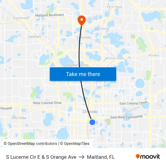 S Lucerne Cir E & S Orange Ave to Maitland, FL map