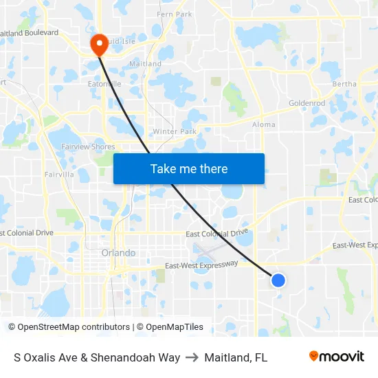 S Oxalis Ave & Shenandoah Way to Maitland, FL map