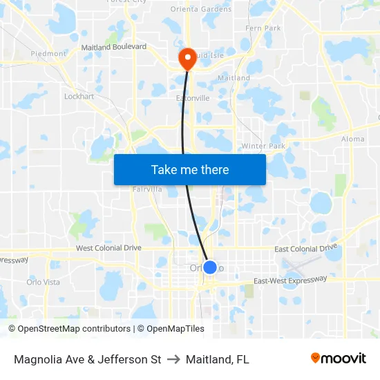 Magnolia Ave & Jefferson St to Maitland, FL map