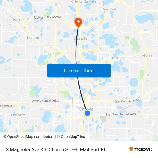 S Magnolia Ave & E Church St to Maitland, FL map