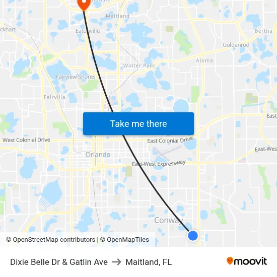 Dixie Belle Dr & Gatlin Ave to Maitland, FL map