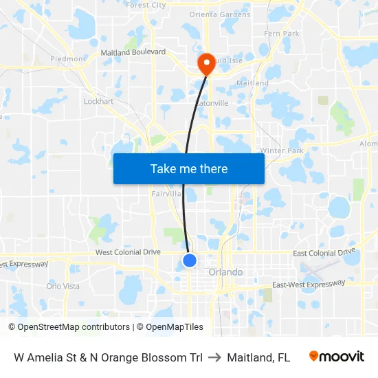 W Amelia St & N Orange Blossom Trl to Maitland, FL map