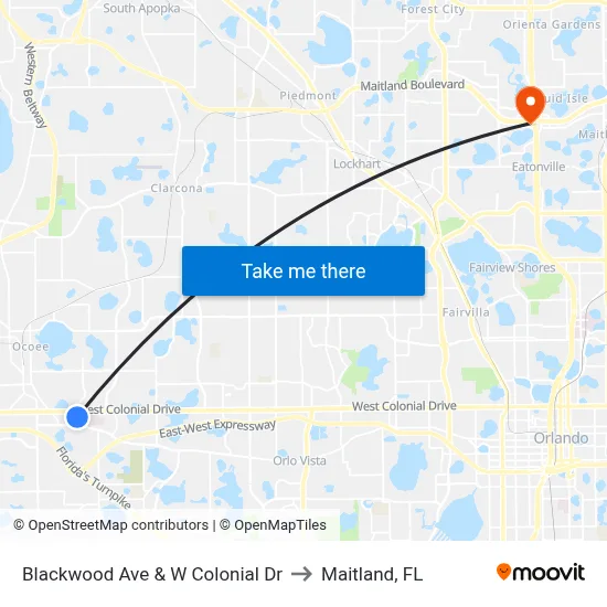 Blackwood Ave & W Colonial Dr to Maitland, FL map
