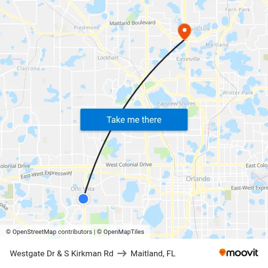 Westgate Dr & S Kirkman Rd to Maitland, FL map