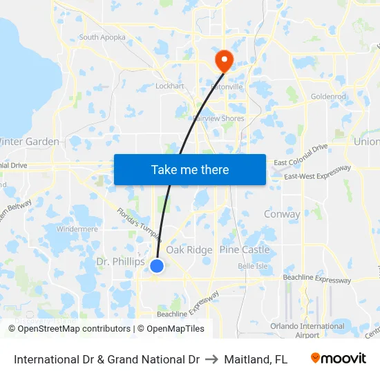 International Dr & Grand National Dr to Maitland, FL map
