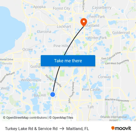 Turkey Lake Rd & Service Rd to Maitland, FL map