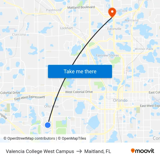 Valencia College West Campus to Maitland, FL map