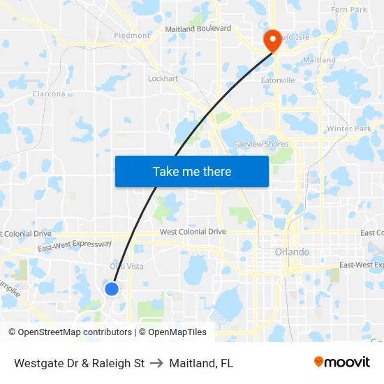 Westgate Dr & Raleigh St to Maitland, FL map