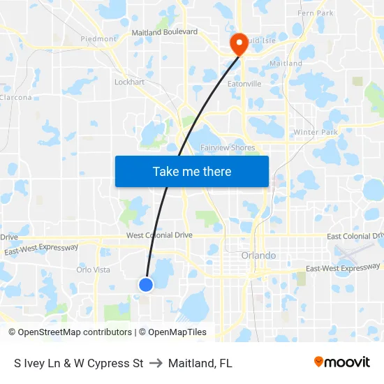 S Ivey Ln & W Cypress St to Maitland, FL map