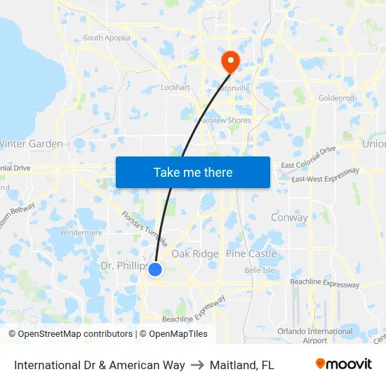 International Dr & American Way to Maitland, FL map