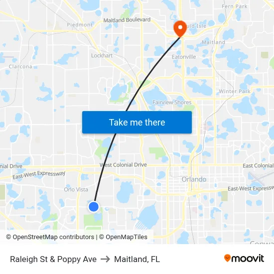 Raleigh St & Poppy Ave to Maitland, FL map