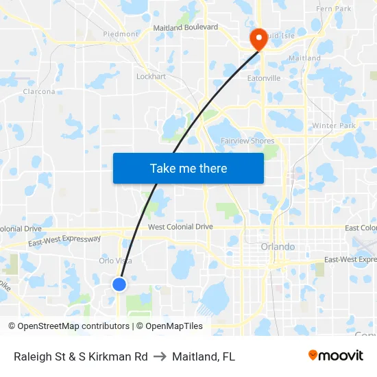 Raleigh St & S Kirkman Rd to Maitland, FL map