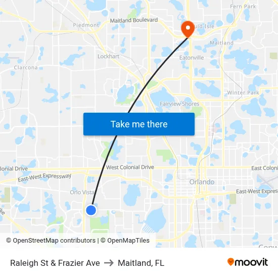 Raleigh St & Frazier Ave to Maitland, FL map