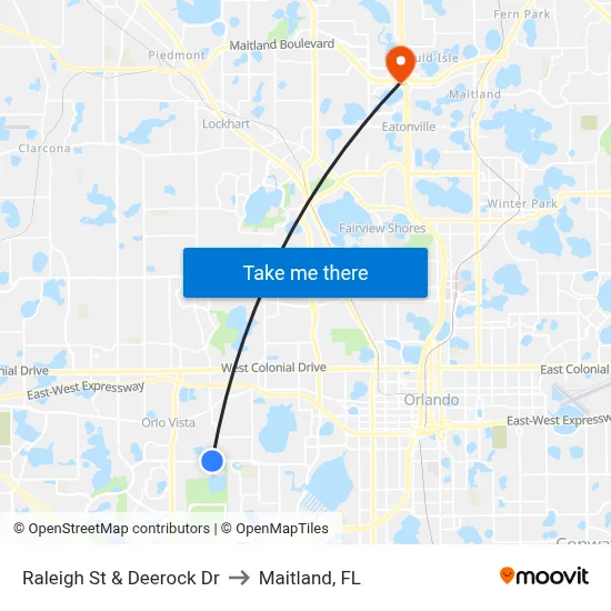 Raleigh St & Deerock Dr to Maitland, FL map