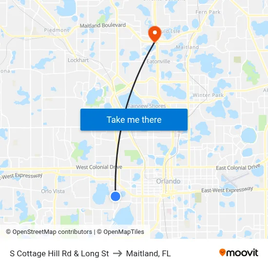 S Cottage Hill Rd & Long St to Maitland, FL map