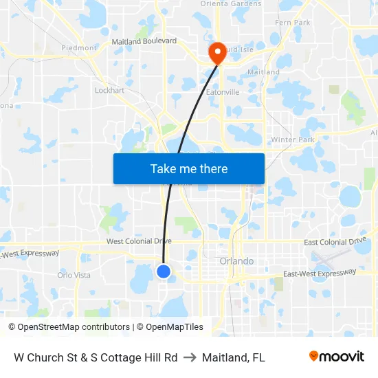 W Church St & S Cottage Hill Rd to Maitland, FL map