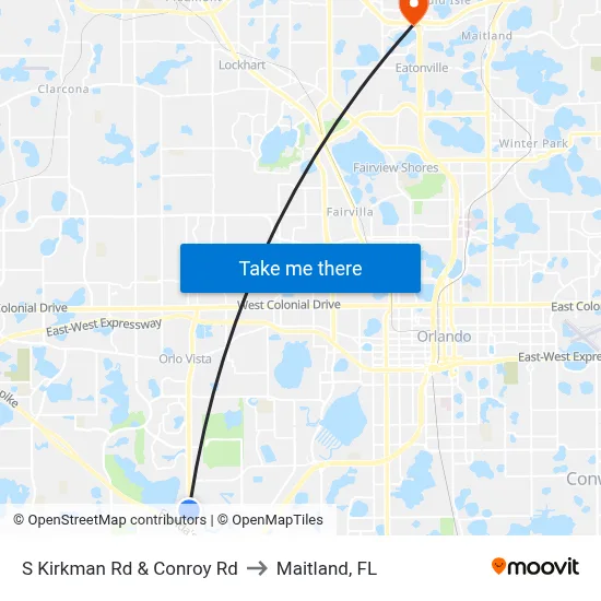 S Kirkman Rd & Conroy Rd to Maitland, FL map