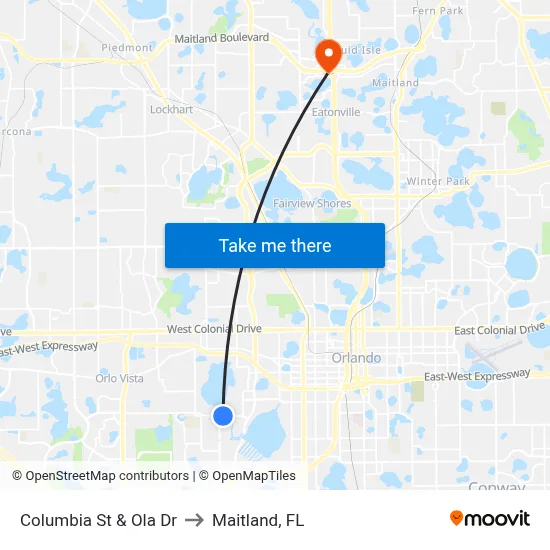 Columbia St & Ola Dr to Maitland, FL map