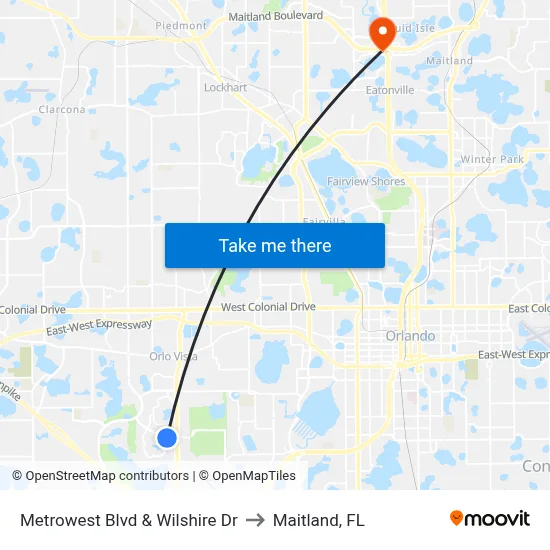 Metrowest Blvd & Wilshire Dr to Maitland, FL map