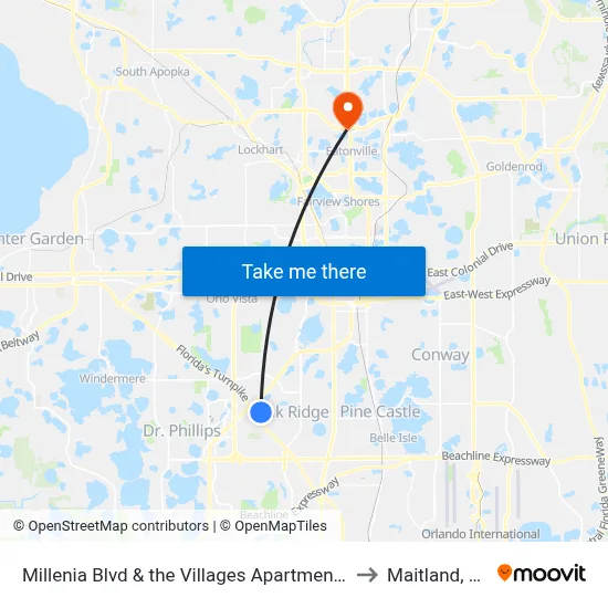 Millenia Blvd & the Villages Apartments to Maitland, FL map