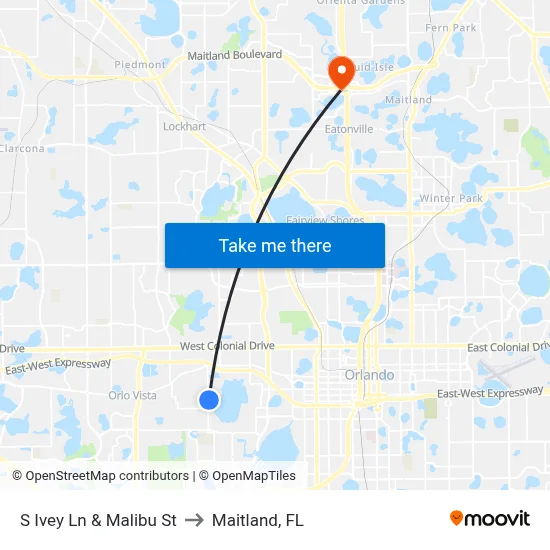 S Ivey Ln & Malibu St to Maitland, FL map