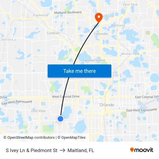 S Ivey Ln & Piedmont St to Maitland, FL map
