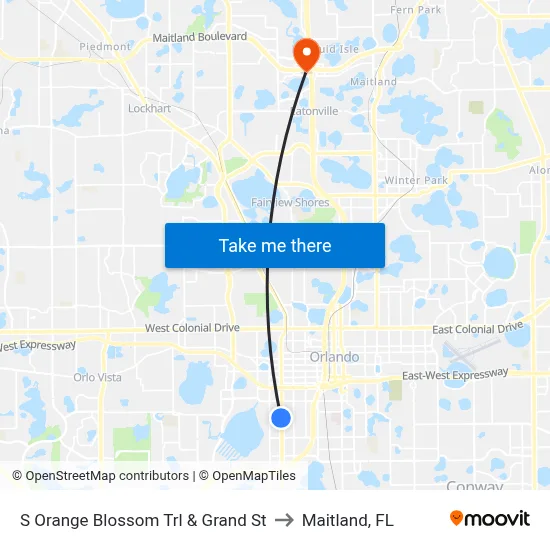 S Orange Blossom Trl & Grand St to Maitland, FL map
