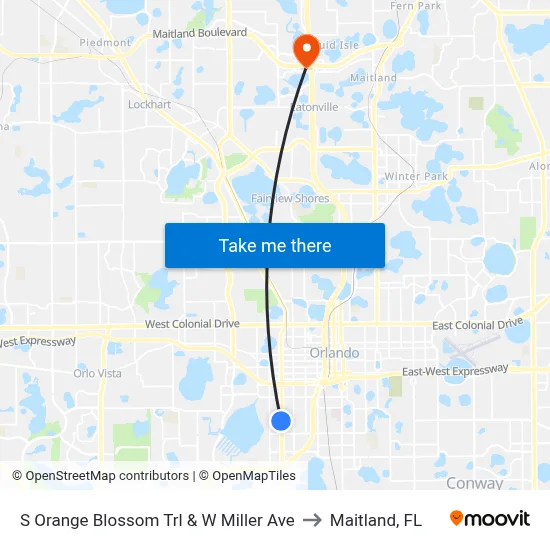 S Orange Blossom Trl & W Miller Ave to Maitland, FL map
