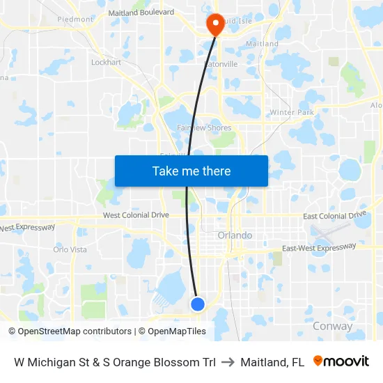 W Michigan St & S Orange Blossom Trl to Maitland, FL map
