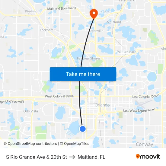 S Rio Grande Ave & 20th St to Maitland, FL map