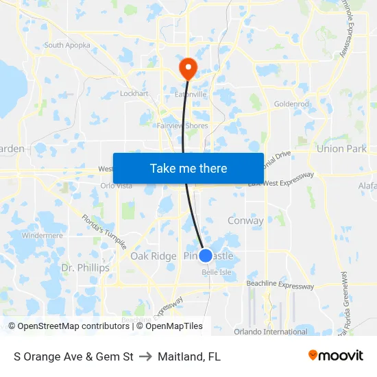 S Orange Ave & Gem St to Maitland, FL map