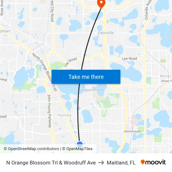 N Orange Blossom Trl & Woodruff Ave to Maitland, FL map