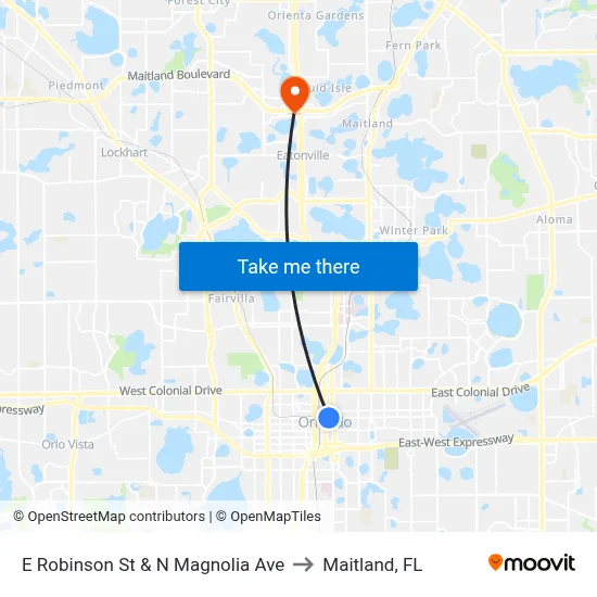 E Robinson St & N Magnolia Ave to Maitland, FL map