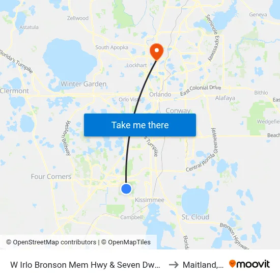 W Irlo Bronson Mem Hwy & Seven Dwarfs Ln to Maitland, FL map