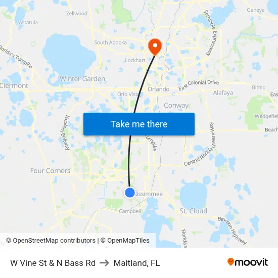 W Vine St & N Bass Rd to Maitland, FL map