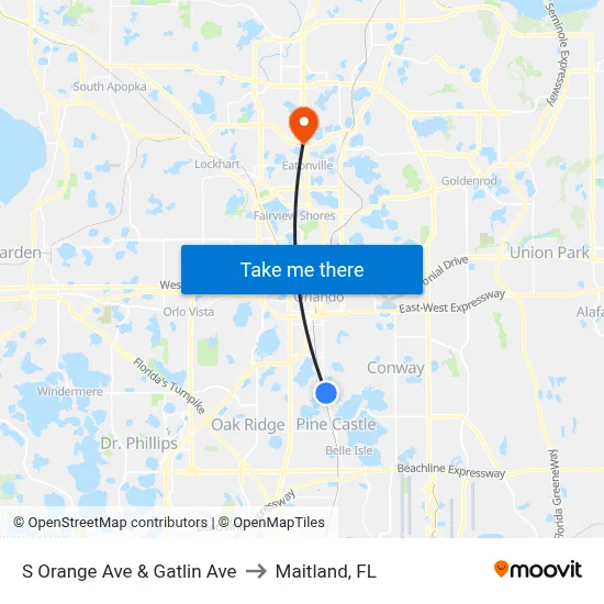 S Orange Ave & Gatlin Ave to Maitland, FL map